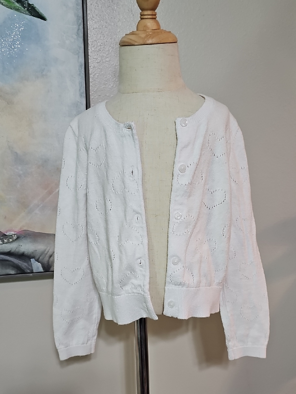🤍 Carter's White Pointelle Heart Cardigan Sweater 4T